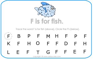 preschool pre reading F is for fish