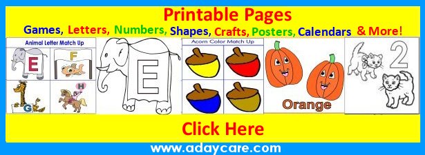 Toddler October curriculum includes 
printable pages such as coloring pages, crafts, lesson plans, posters, calendars and craft patterns.